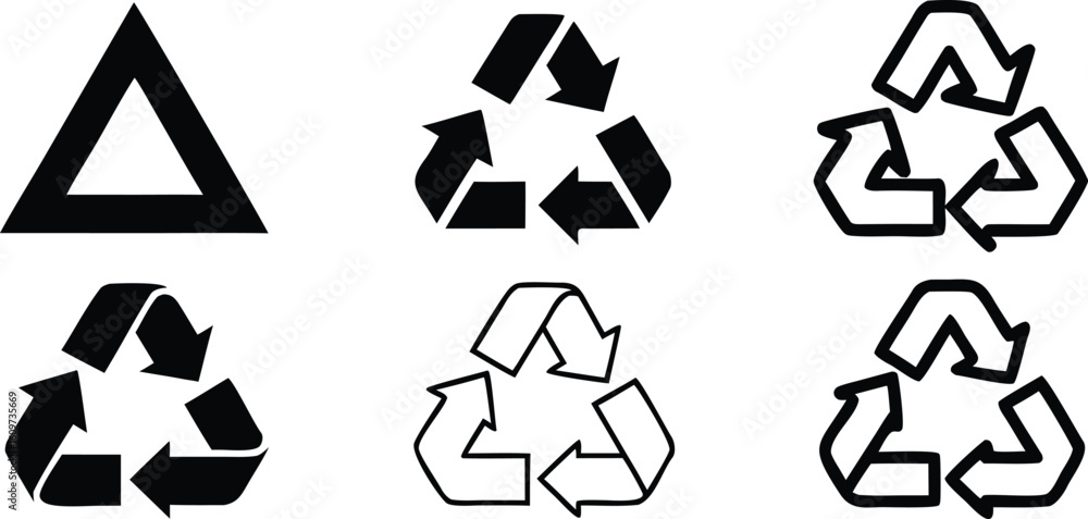 Poster black triangle and recycling symbols arrows vector bundle collection set pack object template elemen