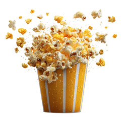 Popcorn splashing out of a bucket in a lively scene at a movie theater during an exciting film screening