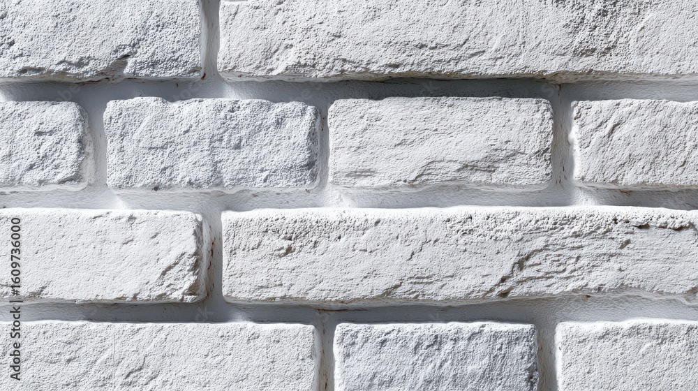 Poster close-up view of a textured wall constructed from white rectangular building blocks joined by grey m