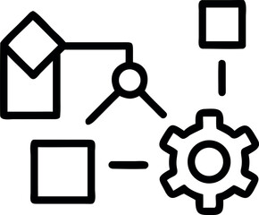 Business process flowchart with gear icon isolated on white background