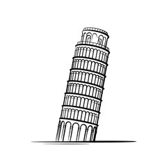 Hand drawn sketch of the leaning tower of pisa in italy