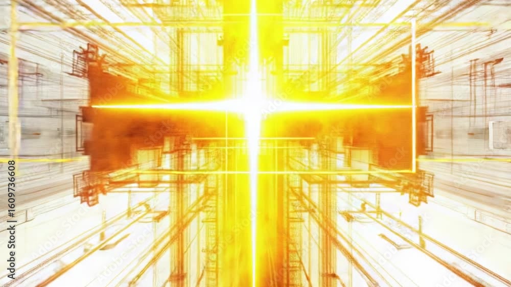Poster a simple illustration of a cross with a yellow light in the middle, suitable for use in various cont
