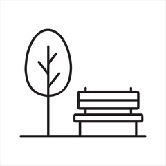 Serene Park Bench and Tree Silhouette Urban Oasis for Relaxation and Contemplation Minimalist Black and White Line Art