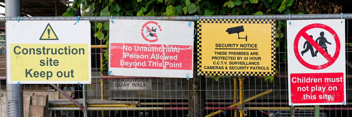 Construction site health and safety sign at entrance