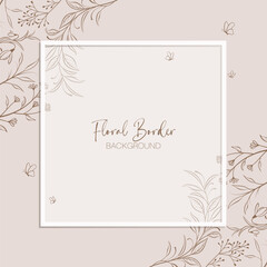 Wedding invitation and poster template with outline foliage branches in pastel color. Rsvp card design template.