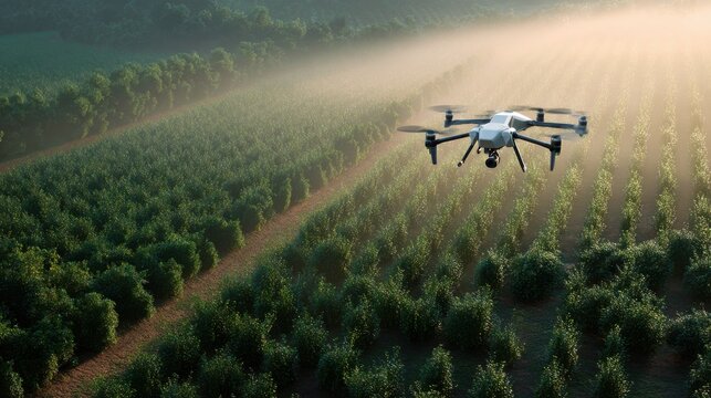 Smart agriculture with drone monitoring, representing tech-driven farming - Powered by Adobe