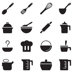 Kitchen equipment icon set black vector style