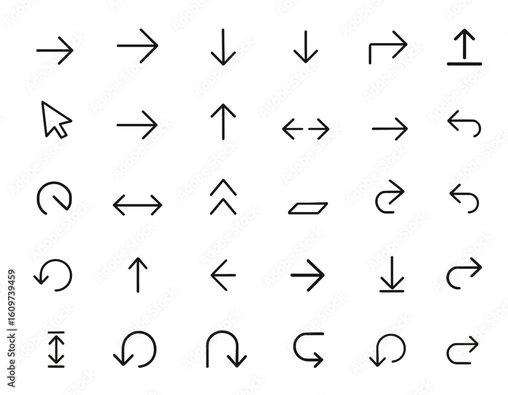 Poster modern black vector arrow icons collection. flat style arrows for web design, interface, direction s