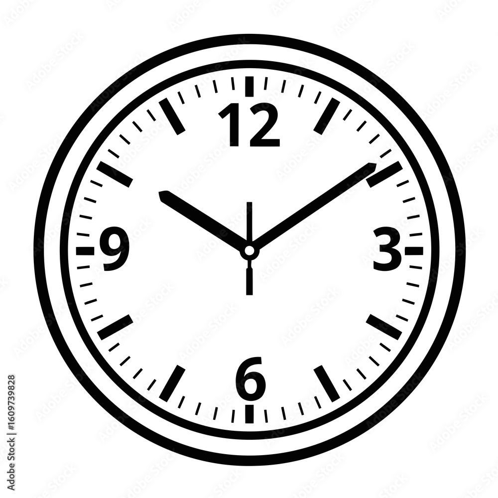 Poster vector illustration of a classic analog clock face showing the time, with numbers and hands clearly 