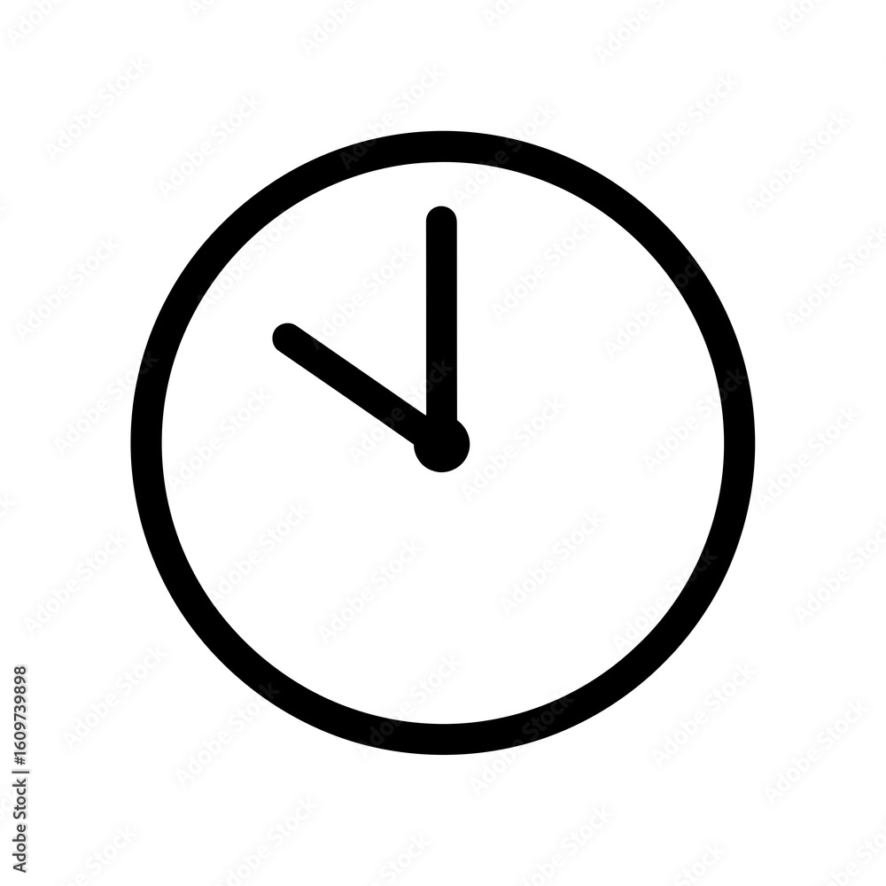 Poster vector illustration of a simple outline icon of a clock face with hour and minute hands indicating t