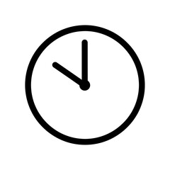 Vector illustration of a simple outline icon of a clock face with hour and minute hands indicating the time