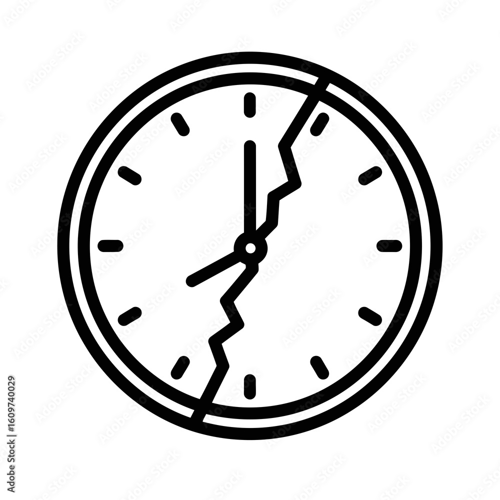 Aufkleber vector illustration of a broken clock face with a crack running through it, symbolizing lost time