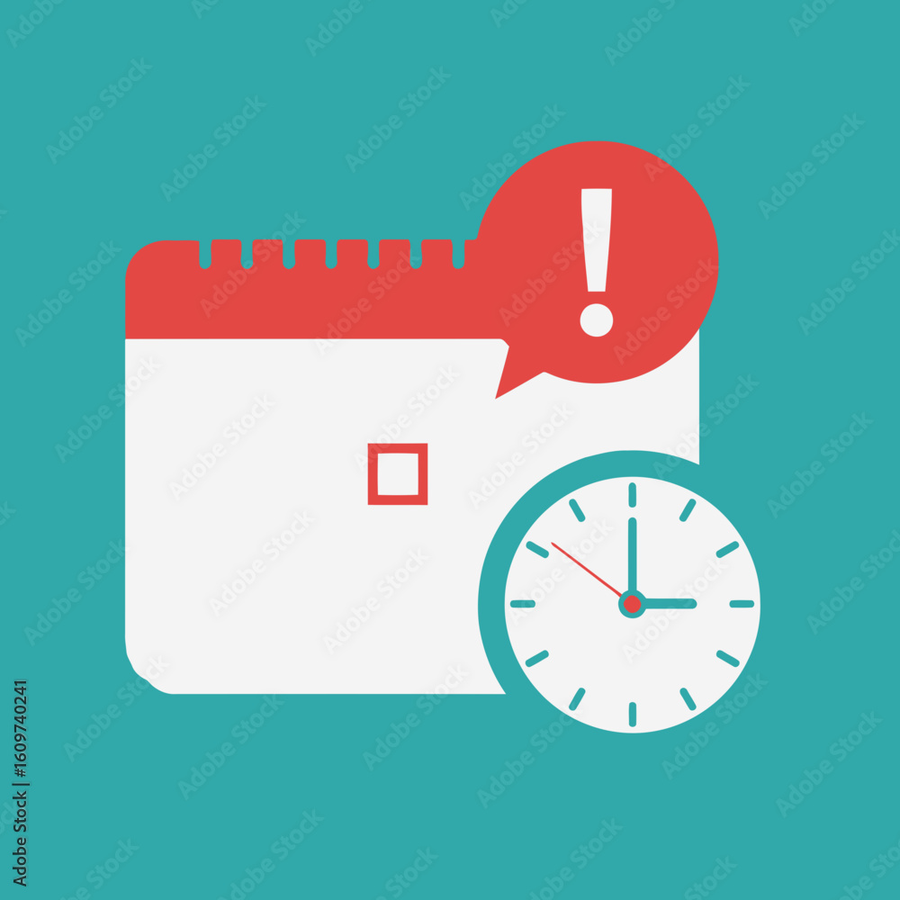 Aufkleber vector illustration of a calendar with an alert notification and a clock indicating the time