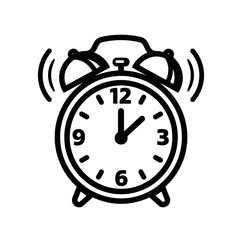 Vector illustration of a line art illustration of a ringing alarm clock with sound waves emanating from its bells