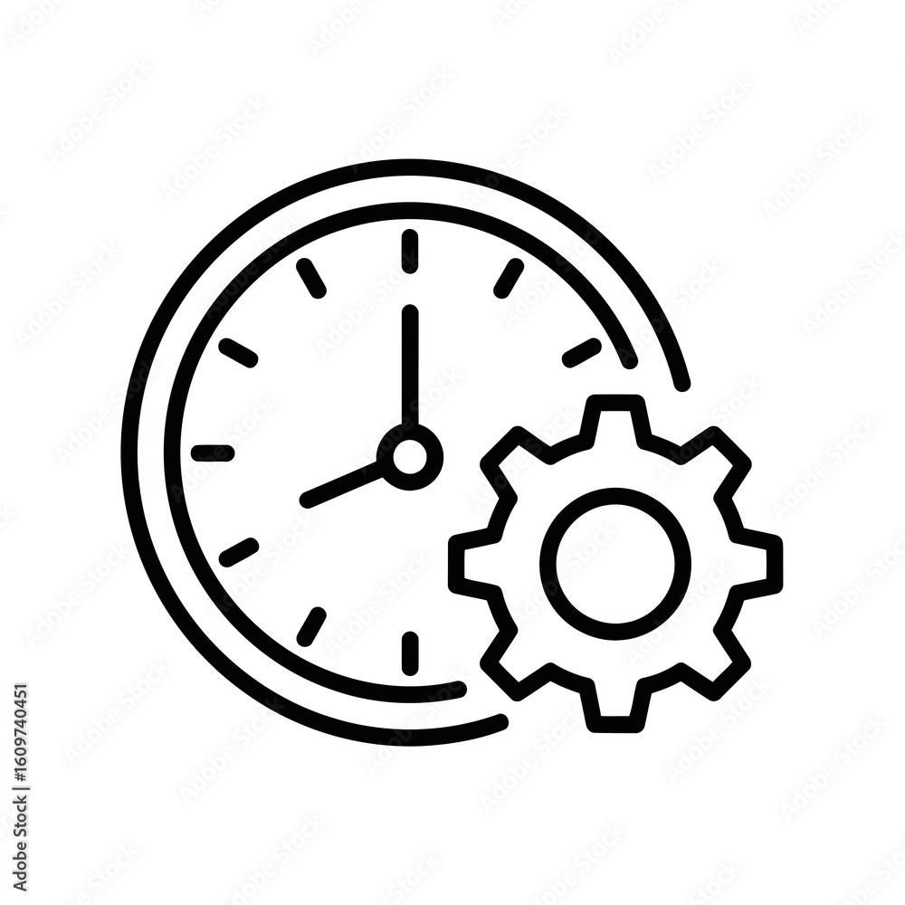 Poster vector illustration of a clock face with a gear next to it, symbolizing time management and mechanic
