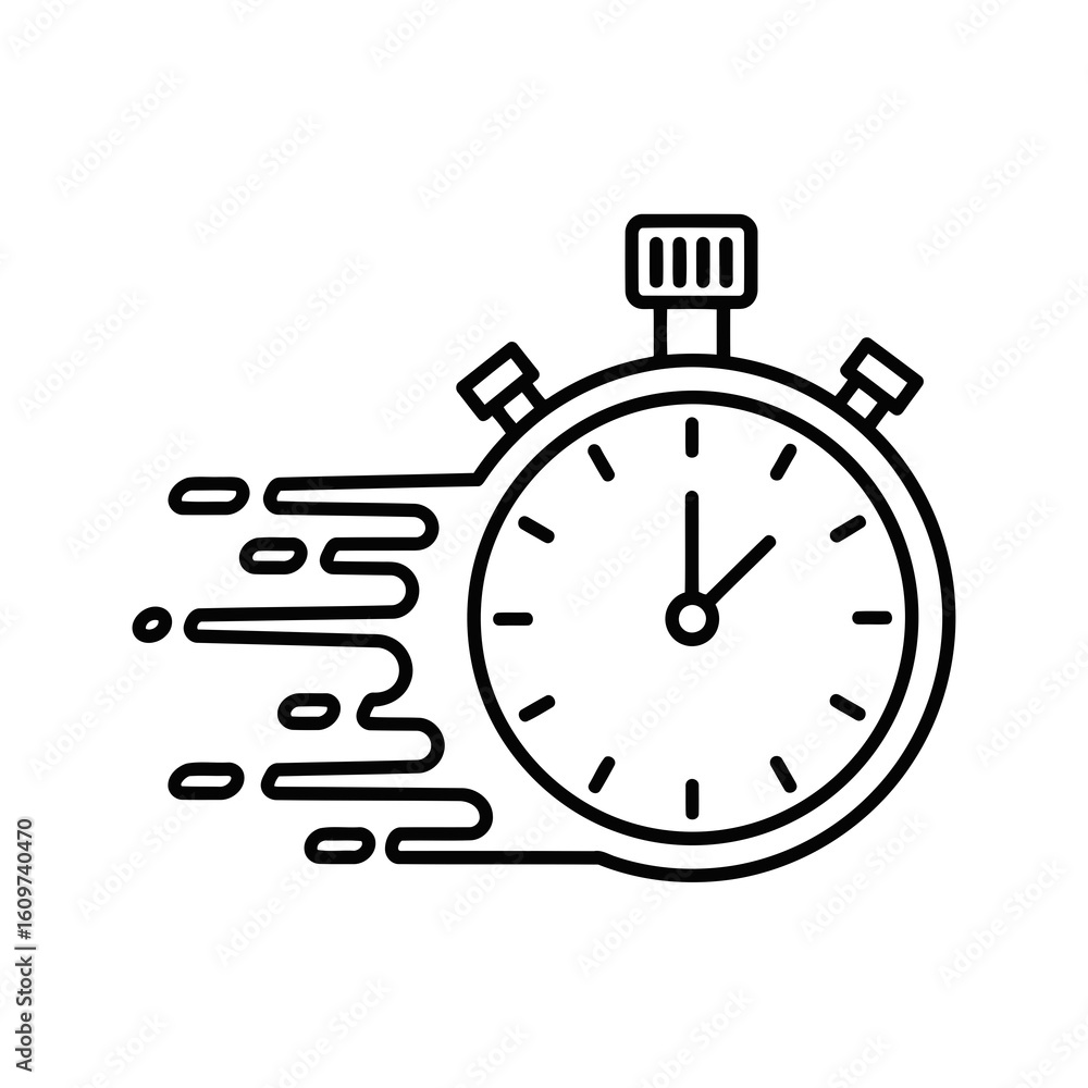 Poster vector illustration of a stopwatch with motion lines indicating speed and rapid movement through tim