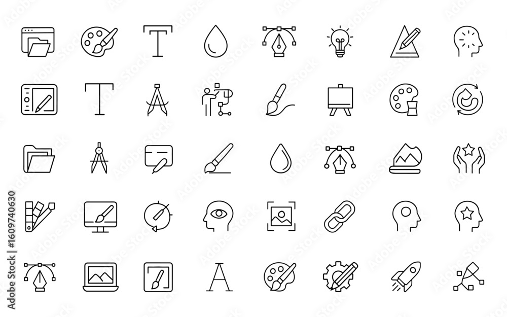 Poster line style web icon set for graphic design. creative digital art icons for mobile app and web. portf
