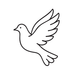 Fototapeta premium Simple Black and White Line Art Illustration of a Dove in Flight with Spread Wings