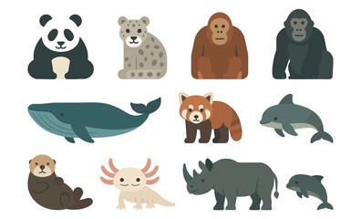 Obraz premium Cute animal set with panda, leopard, dolphin, and more in flat style