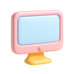 3D Pink Computer Monitor Icon for UI Design

