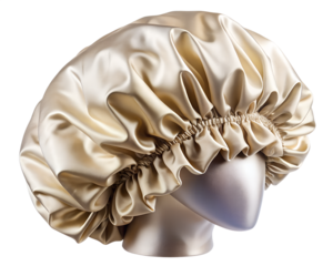 A luxurious champagne satin bonnet for hair protection, isolated on white isolated on transparent background