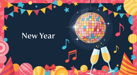 Fototapeta premium Celebrate New Year's Eve with Sparkling Disco Balls and Festive Cheers
