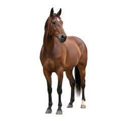 Fototapeta premium Beautiful brown horse standing on black