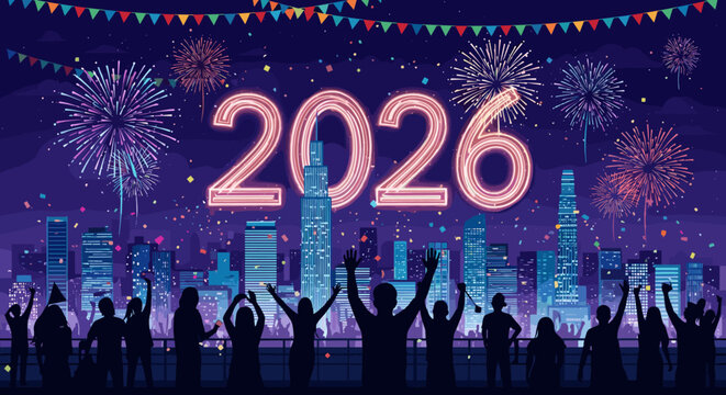 Celebrate the Arrival of a New Year with Festive Fireworks and City Lights