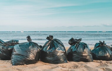 garbage bags on the beach