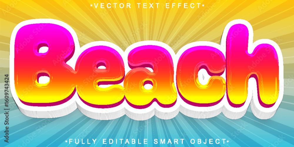 Poster sunny tropical beach ocean summer style vector fully editable smart object text effect