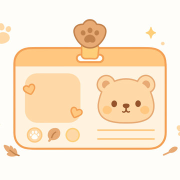 Adorable Bear-Themed ID Card with Pastel Orange and Heart Elements