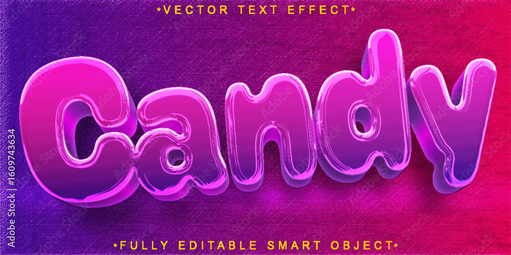 Poster sweet colorful candy sugar dessert style vector fully editable smart object text effect