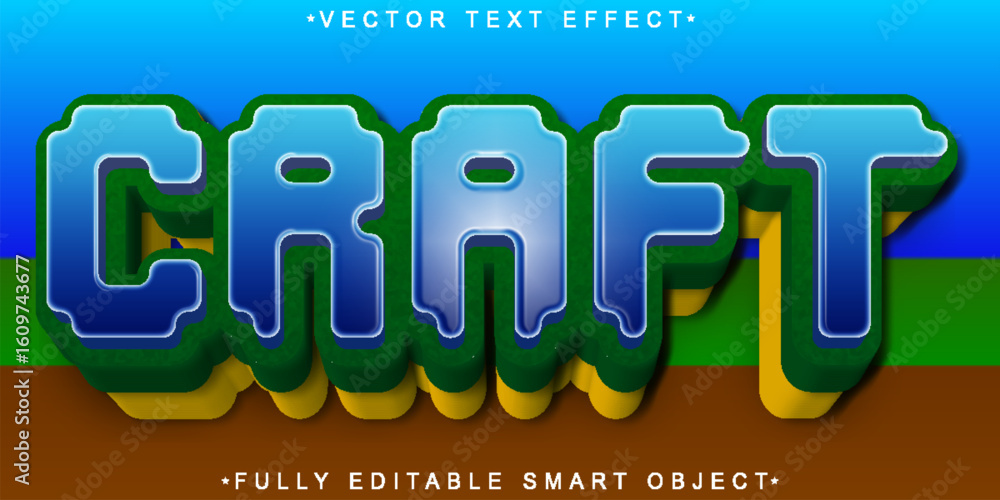 Poster craft game multiplayer adventure virtual style vector fully editable smart object text effect