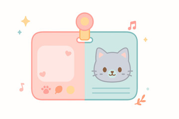 Kawaii Cat ID Card with Pink and Blue Pastel Badge Design