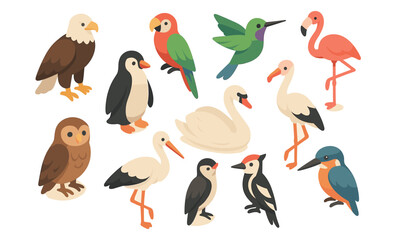 Obraz premium Diverse collection of birds in colorful flat design