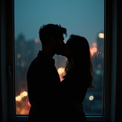 Romantic Silhouette at Night with Lights