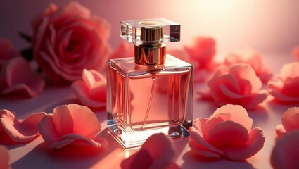 Elegant Perfume Bottle with Rose Petals – Romantic Fragrance Concept