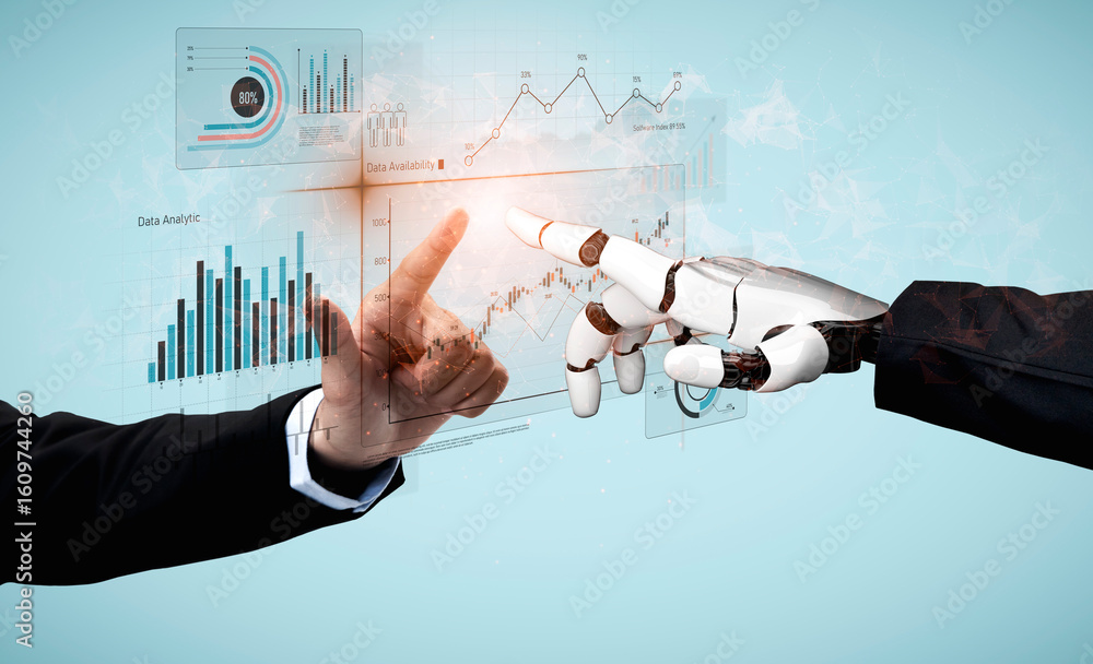 Poster ai analyzing data analytics dashboard, detecting financial patterns, visualizing metrics, and genera