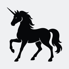 Silhouette unicorn rearing elegant mythical creature standing proud vector illustration