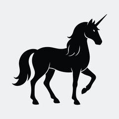 Silhouette unicorn standing in profile graceful mythical horse vector illustration