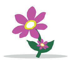 Simple, colorful illustration of two cartoon flowers with purple petals and yellow centers.