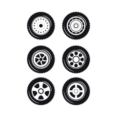Car Tire and Wheel Rim Icon Set