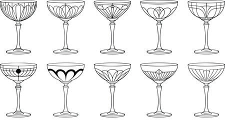 Art Deco Cocktail Glasses – Gold Accented Vector Illustrations