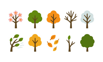 Fototapeta premium Seasonal tree variations: minimalist flat design illustrating changing foliage and growth