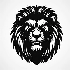 Fototapeta premium Fierce black and white lion head silhouette with detailed mane