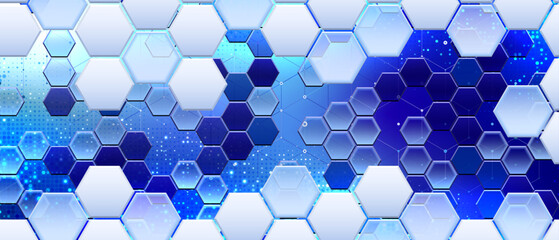 Technology background with hexagonal translucent shapes. Perfect for any futuristic design.