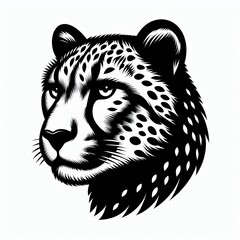 Detailed black and white sketch of a cheetah s head