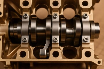Crankshaft spinning and connecting rods moving inside powerful engine