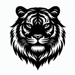 Intense black and white tiger face illustration with fierce eyes