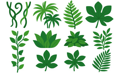Stylized green leaves set on vibrant background with varied botanical designs